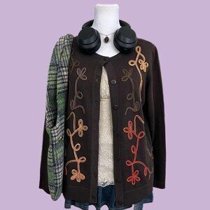 brown floral embroidered girly boho granola whimsygoth cardigan